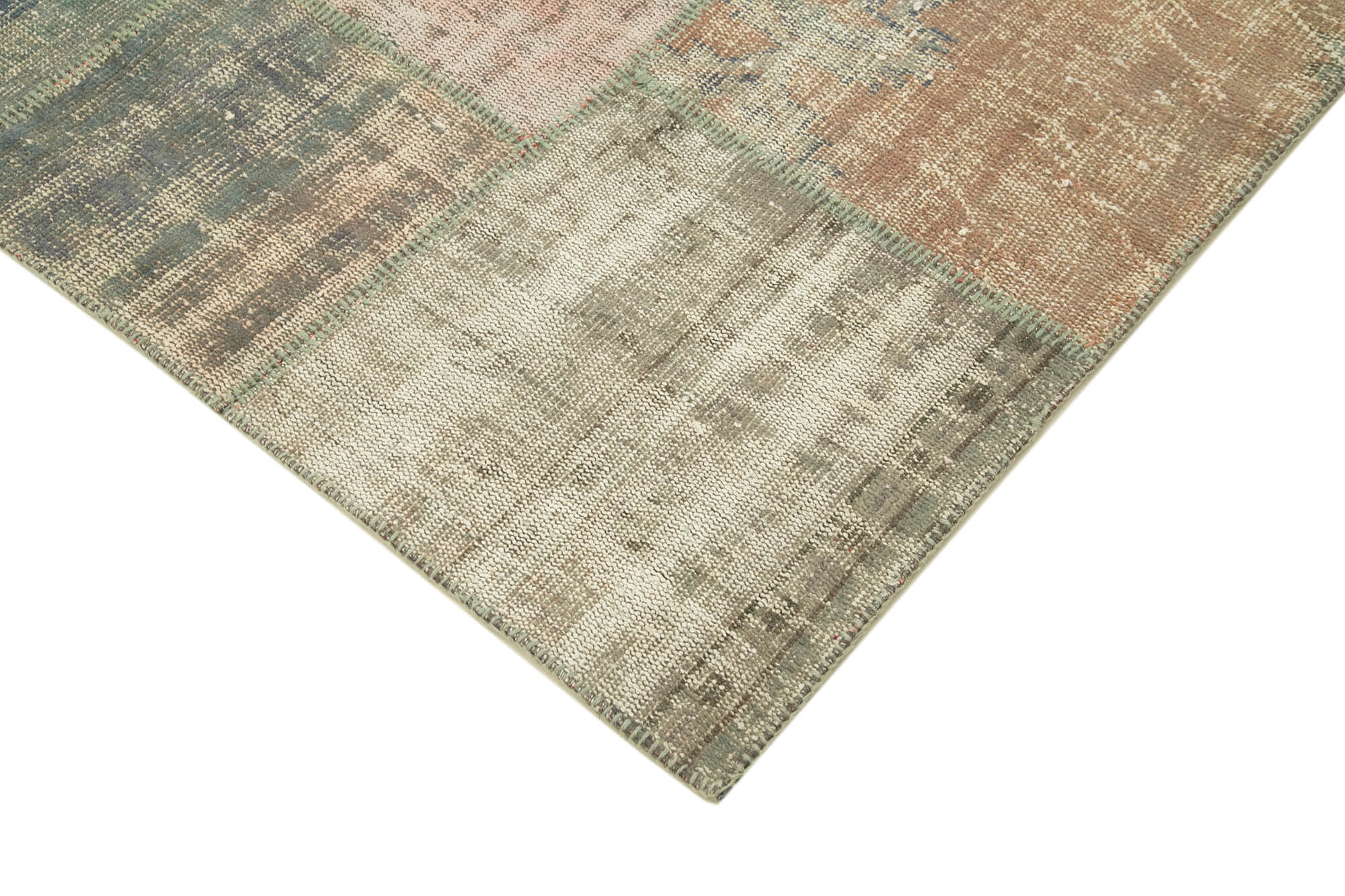 Handmade Patchwork Rug - Kirk Yama Grey Cotton Wool Vintage Area Rug 5'9''x7'11''