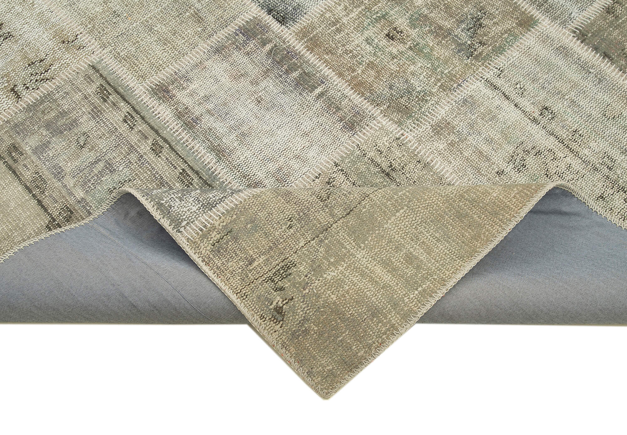 Handmade Area Rug – Grey Patchwork Wool Cotton Blend Soft Textured Carpet 5'7"x8'0"