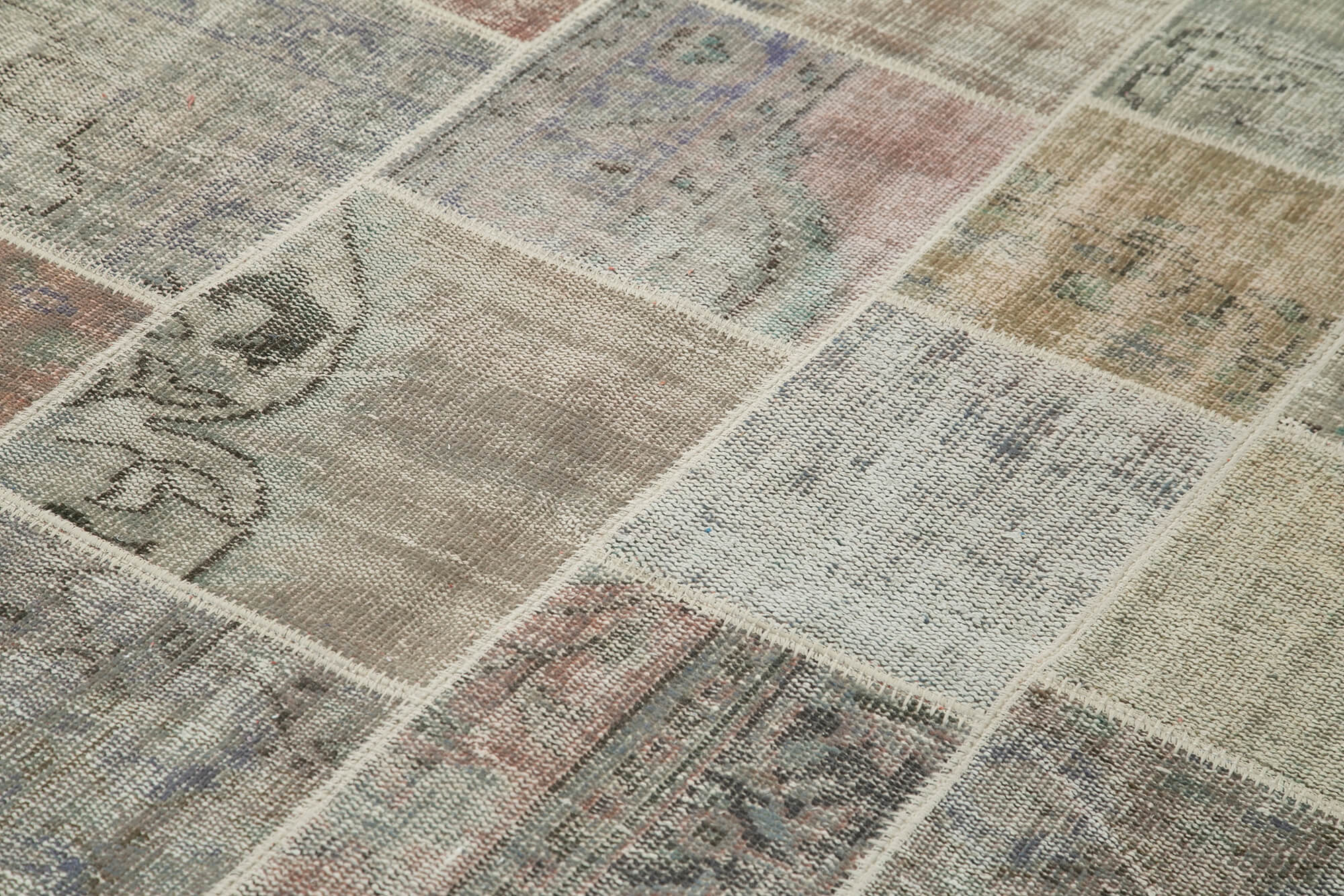 Handmade Area Rug – Grey Patchwork Cotton Wool Vintage Hand Knotted Carpet 5'7''x7'10''