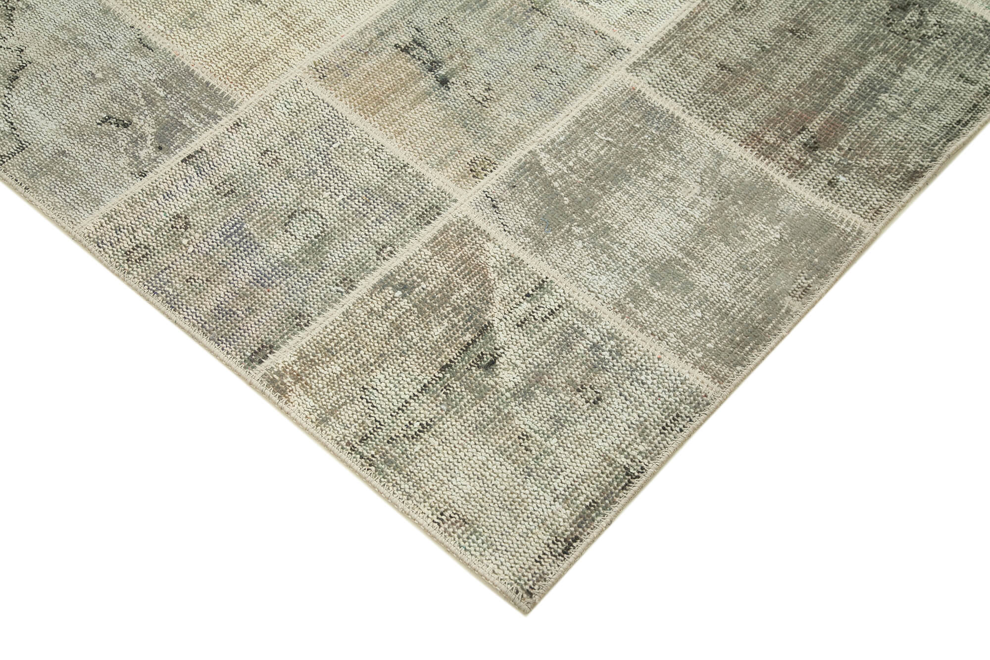 Handmade Area Rug - Kirk Yama Grey Patchwork Cotton Wool Carpet 5'8''x8'1''