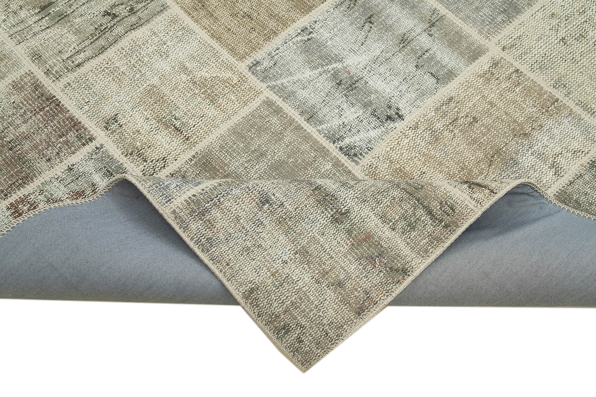 Handmade Area Rug - Kirk Yama Grey Patchwork Cotton Wool Carpet 5'8''x8'1''
