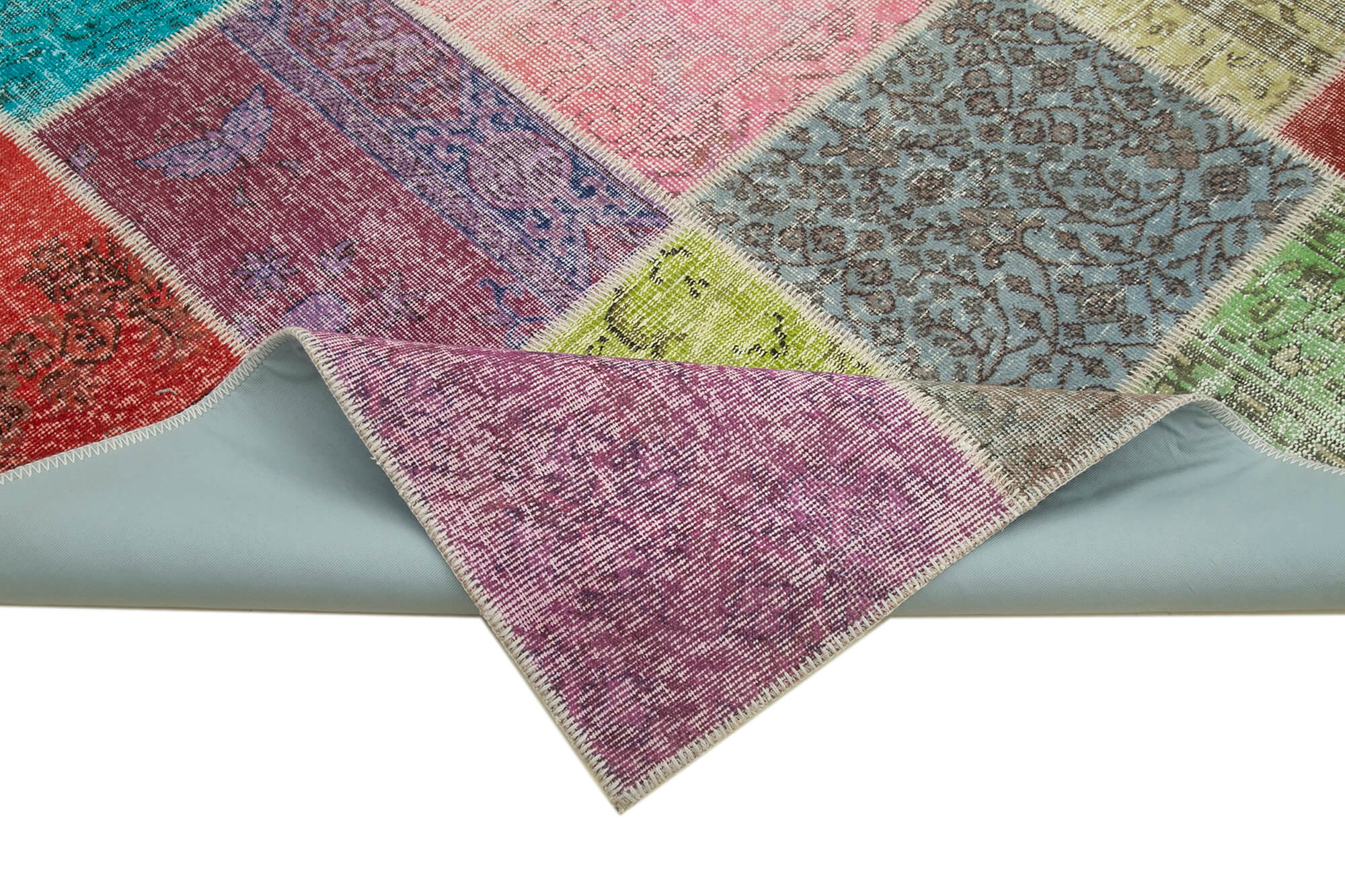 Kirk Yama Blue Patchwork Cotton Wool Handmade Area Rug 5'8'' x 8'0''