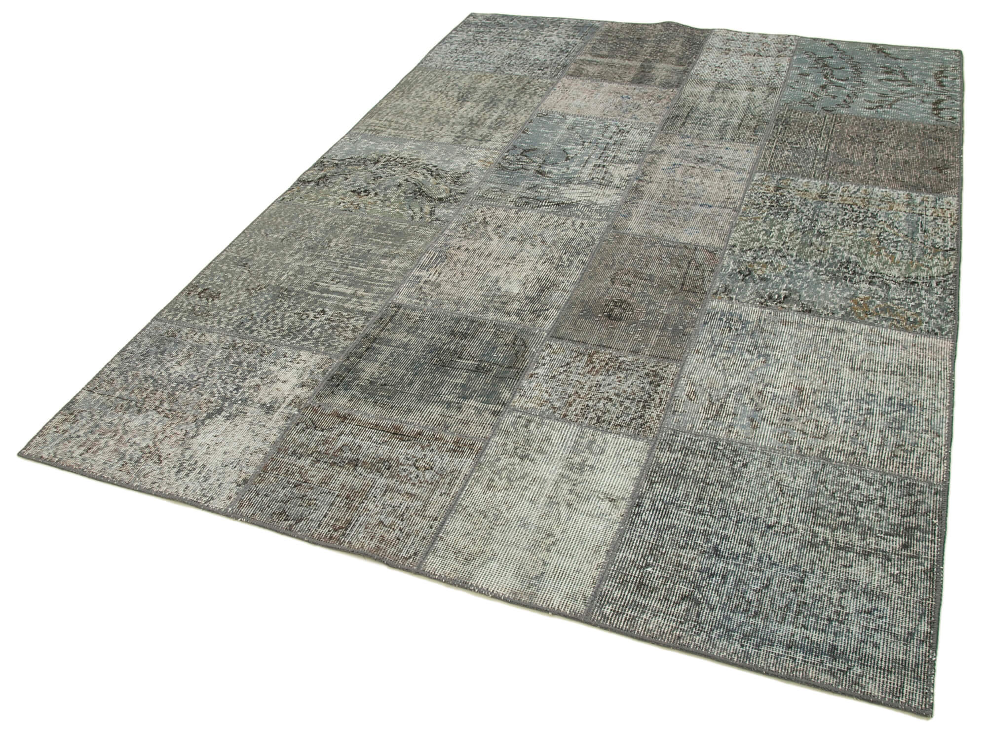 Handmade Patchwork Rug - Kirk Yama Grey Cotton Wool 5x8 Area Rug