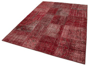Handmade Patchwork Rug - Kirk Yama Red Cotton Wool Vintage Area Rug 5'7''x7'11''