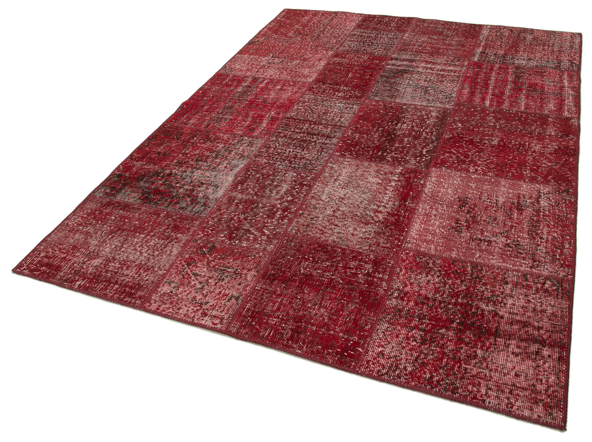 Handmade Patchwork Rug - Kirk Yama Red Cotton Wool Vintage Area Rug 5'7''x7'11''