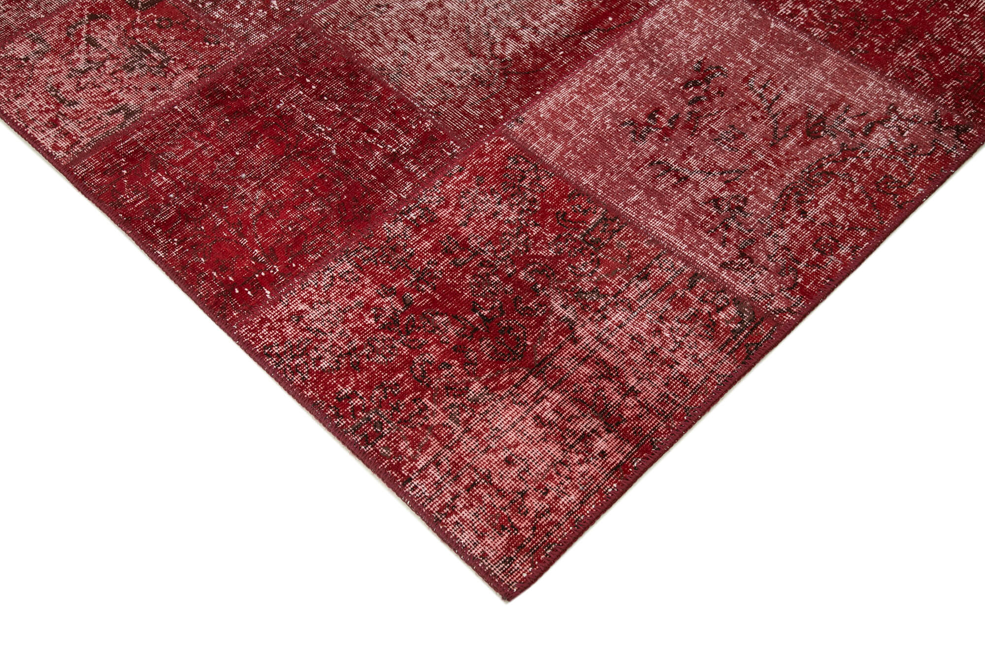 Handmade Patchwork Rug - Kirk Yama Red Cotton Wool Vintage Area Rug 5'7''x7'11''