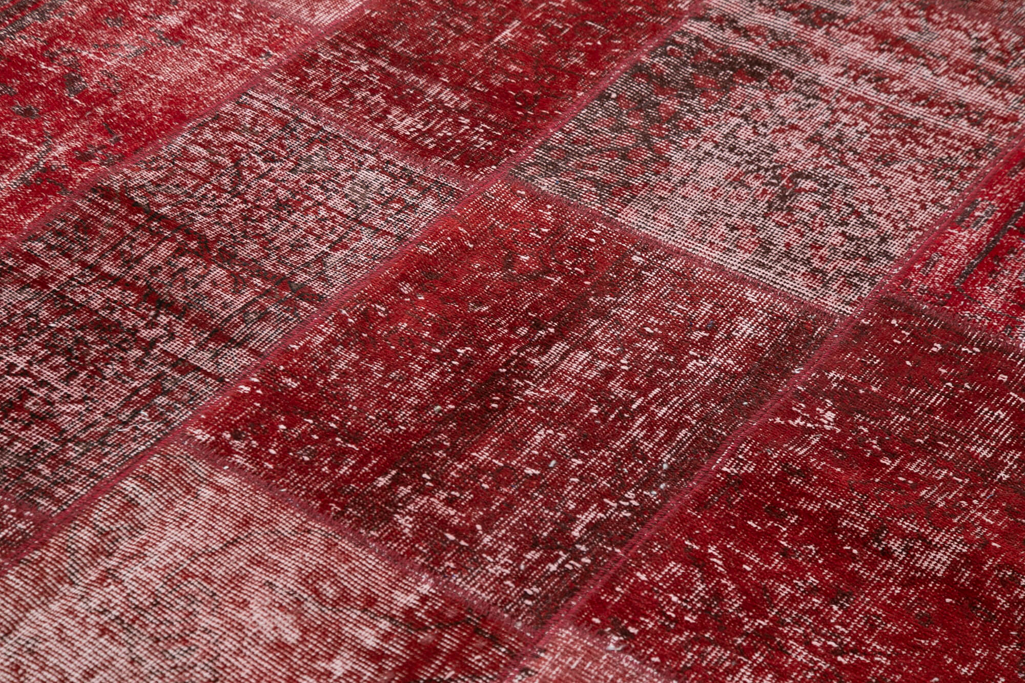 Handmade Patchwork Rug - Kirk Yama Red Cotton Wool Vintage Area Rug 5'7''x7'11''