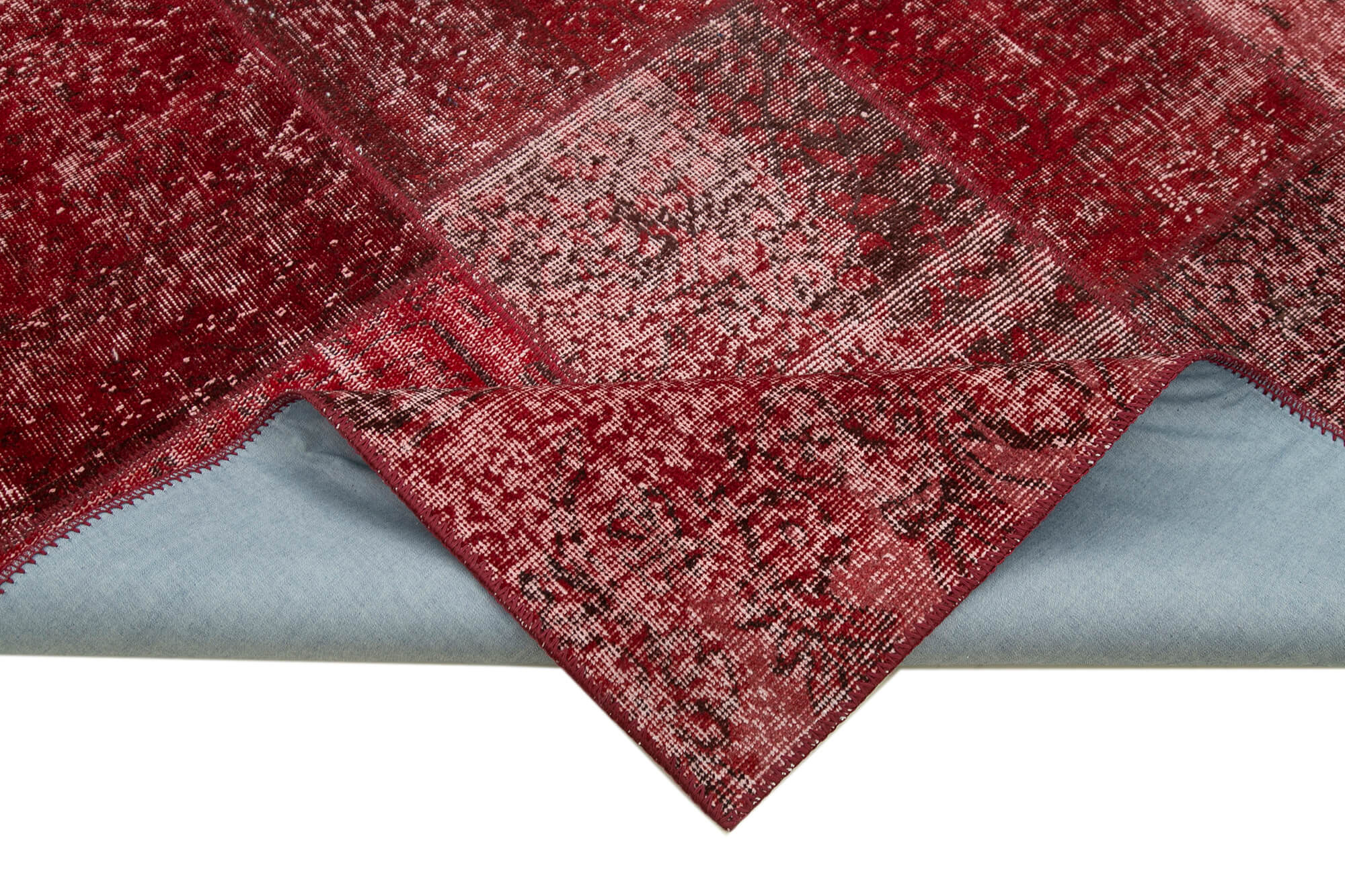 Handmade Patchwork Rug - Kirk Yama Red Cotton Wool Vintage Area Rug 5'7''x7'11''