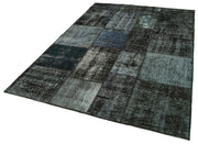 Handmade Patchwork Rug | Kirk Yama Black Patchwork Design Cotton Wool Area Rug 5'7''x7'11''