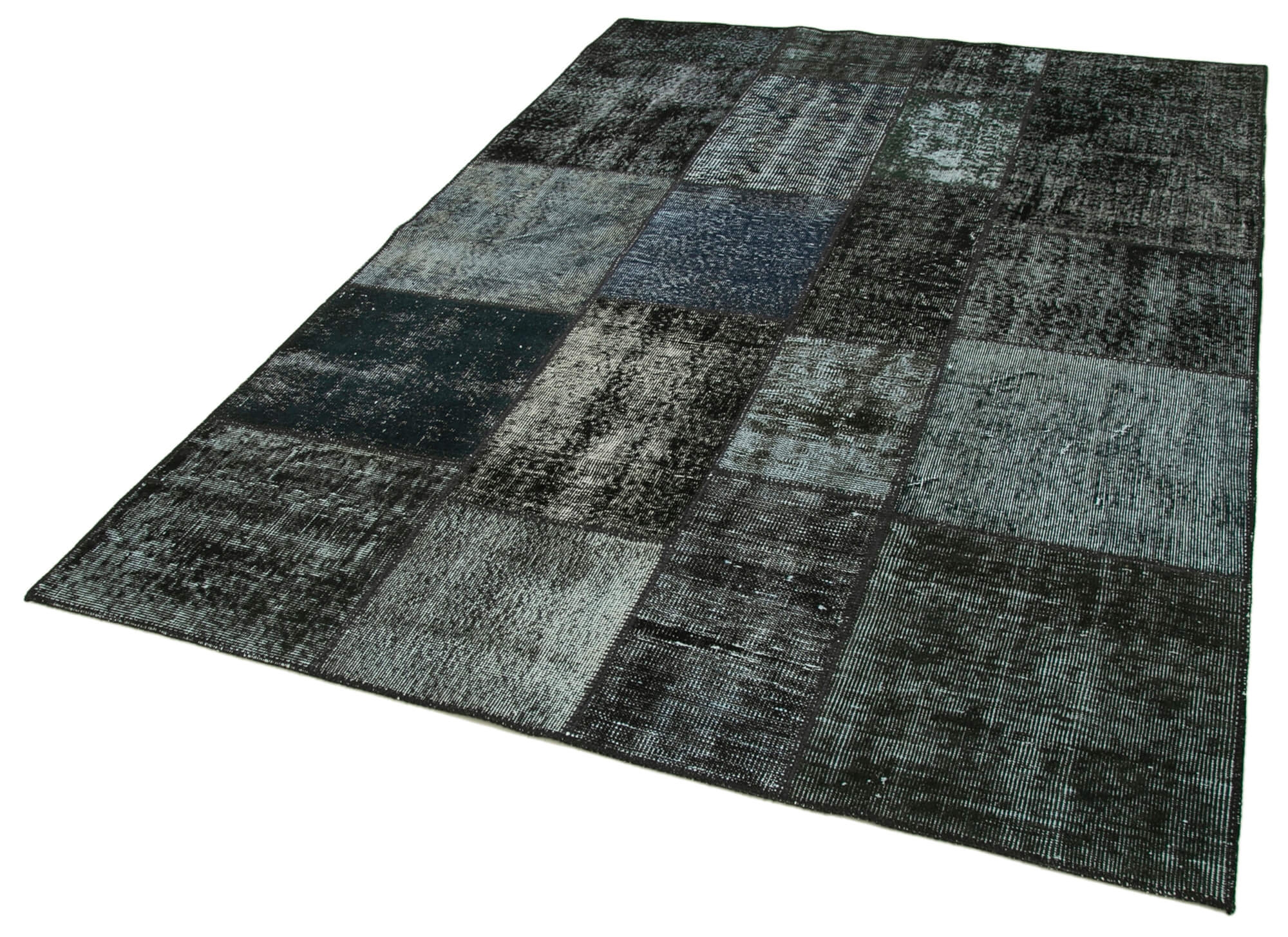 Handmade Patchwork Rug | Kirk Yama Black Patchwork Design Cotton Wool Area Rug 5'7''x7'11''