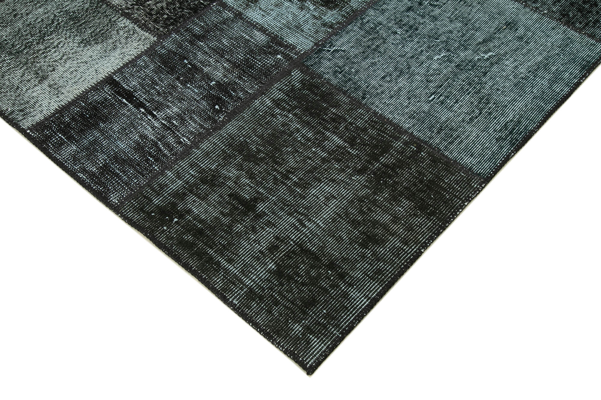 Handmade Patchwork Rug | Kirk Yama Black Patchwork Design Cotton Wool Area Rug 5'7''x7'11''