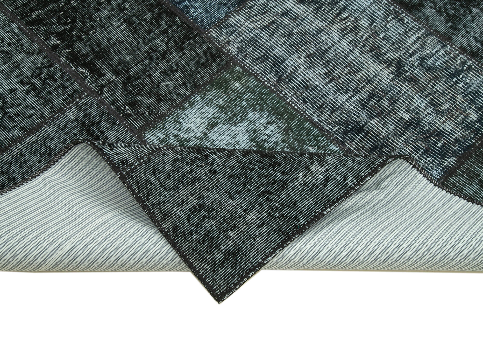 Handmade Patchwork Rug | Kirk Yama Black Patchwork Design Cotton Wool Area Rug 5'7''x7'11''
