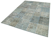 Handmade Wool Area Rug - Blue Patchwork Cotton Wool Rug | Vintage Turkish Carpet 5'8"x8'0"