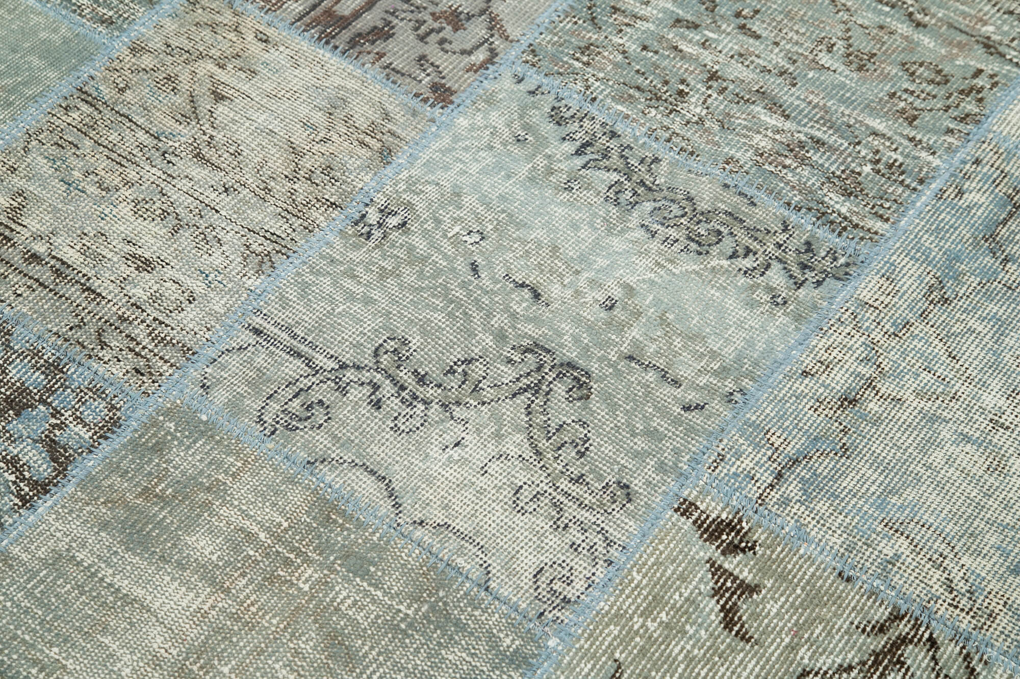 Handmade Wool Area Rug - Blue Patchwork Cotton Wool Rug | Vintage Turkish Carpet 5'8"x8'0"
