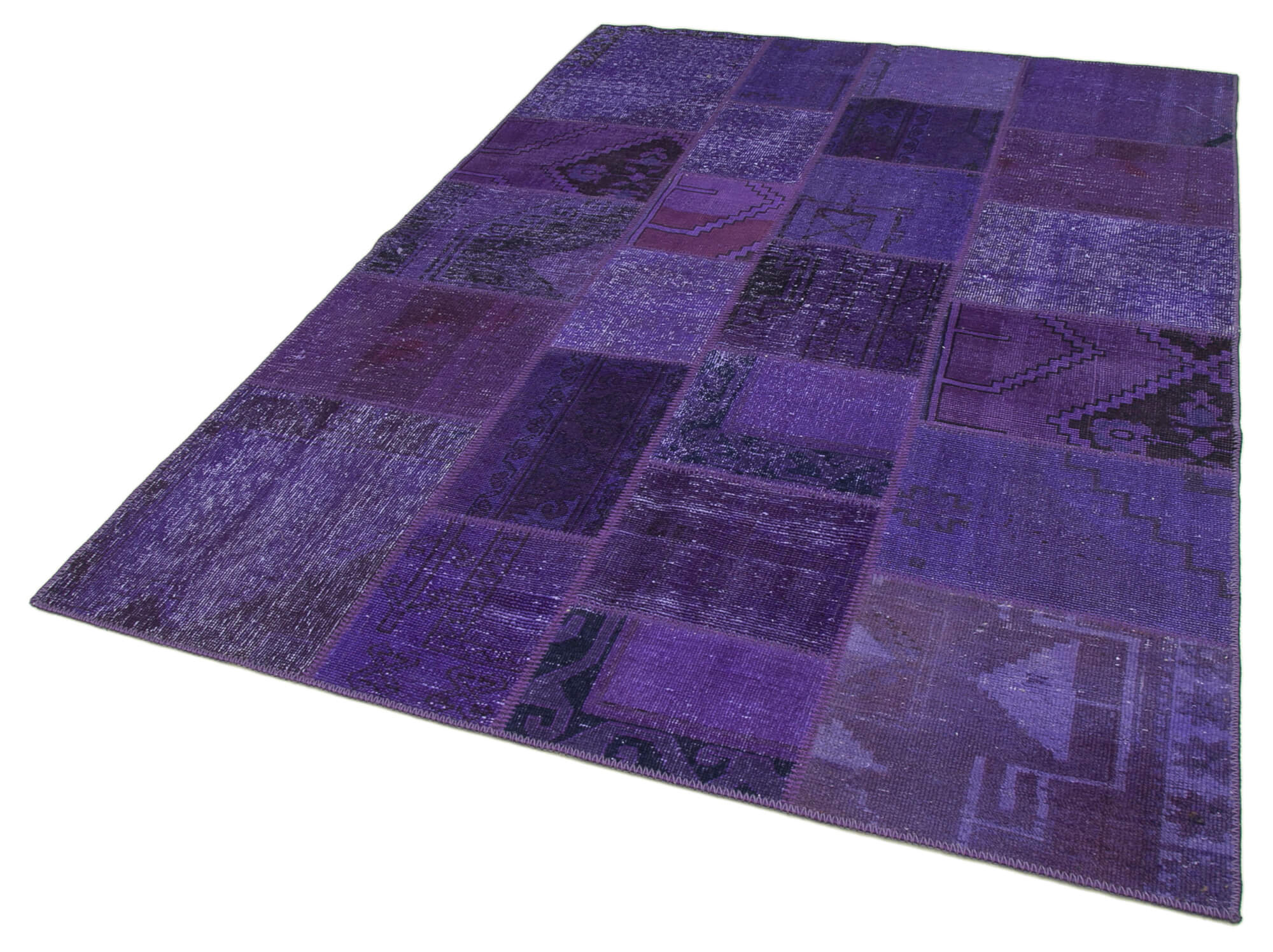 Handmade Area Rug - Purple Patchwork Cotton Wool Rug 5'7'' x 7'11'' for Living Room