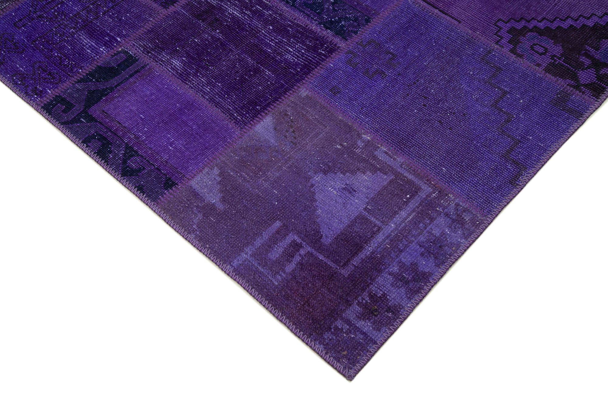 Handmade Area Rug - Purple Patchwork Cotton Wool Rug 5'7'' x 7'11'' for Living Room