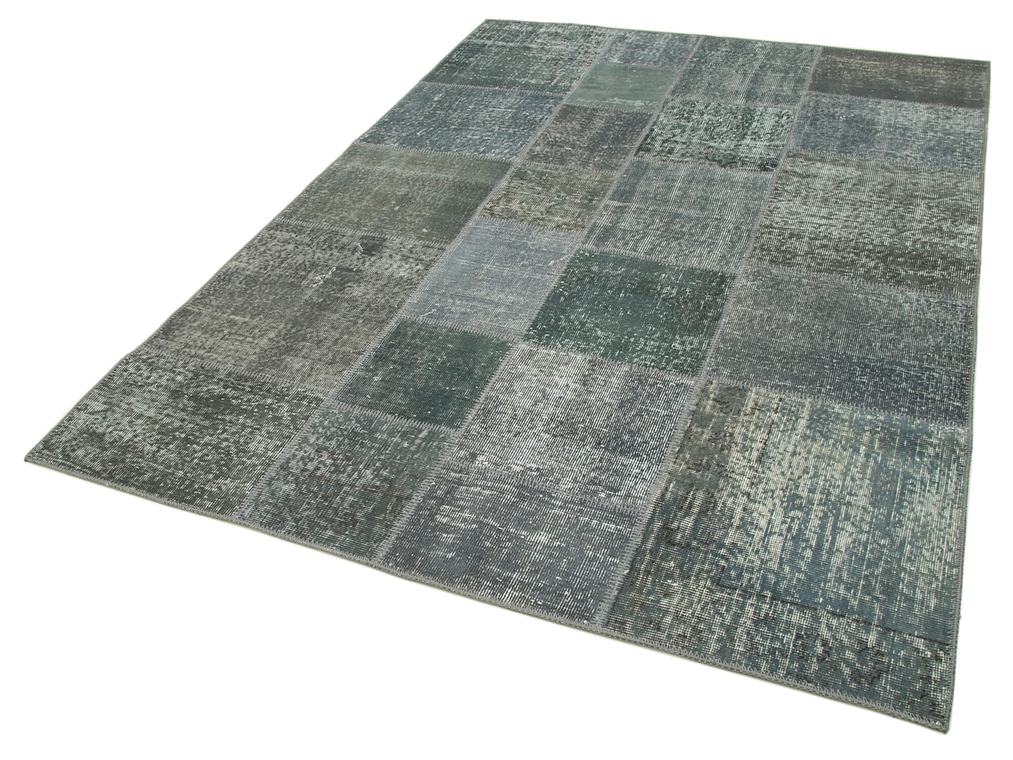 Handmade Wool Area Rug - Kirk Yama Grey Patchwork Cotton Wool Rug 5'7''x7'10''