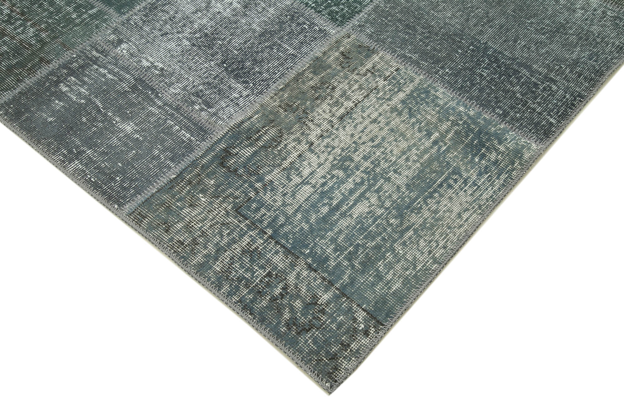 Handmade Wool Area Rug - Kirk Yama Grey Patchwork Cotton Wool Rug 5'7''x7'10''