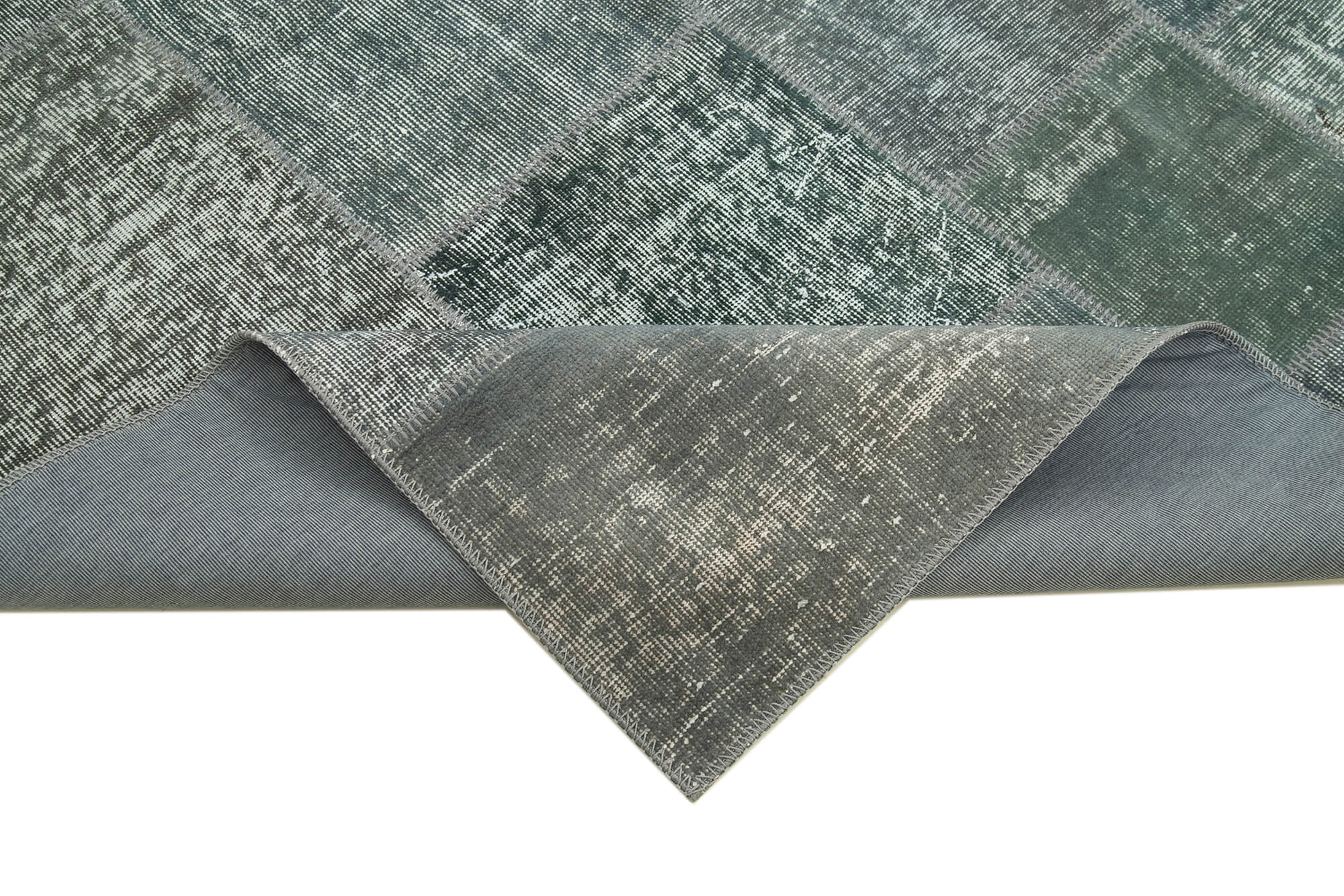 Handmade Wool Area Rug - Kirk Yama Grey Patchwork Cotton Wool Rug 5'7''x7'10''