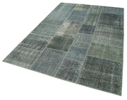 Handmade Patchwork Rug - Kirk Yama Grey Cotton Wool Vintage Area Rug 5'7''x8'0''