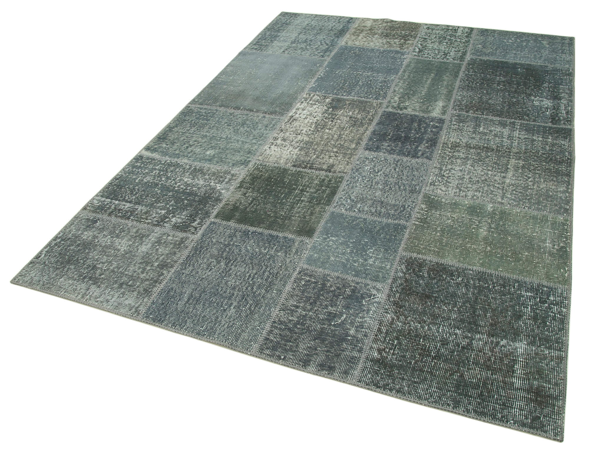 Handmade Patchwork Rug - Kirk Yama Grey Cotton Wool Vintage Area Rug 5'7''x8'0''