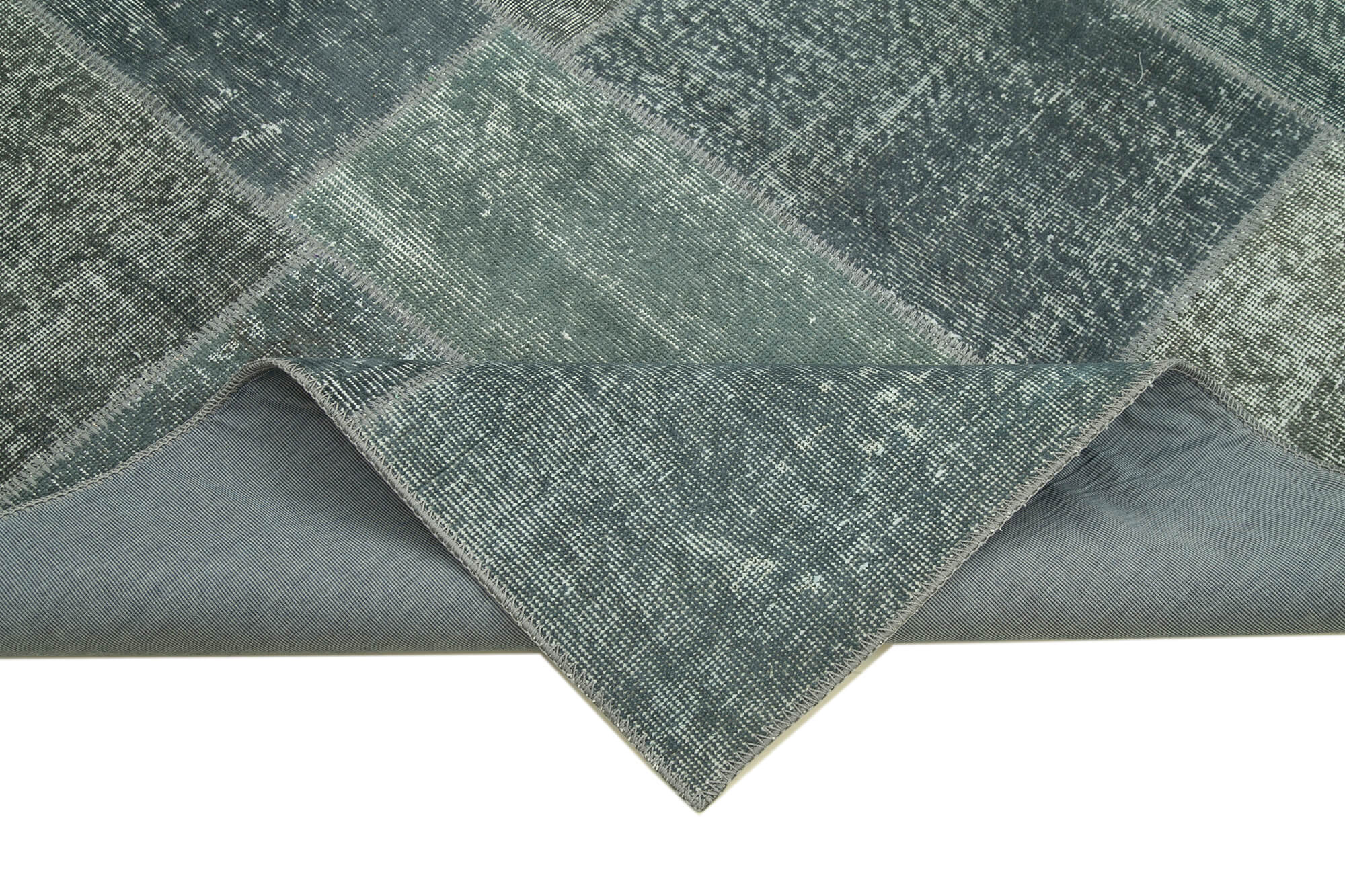 Handmade Patchwork Rug - Kirk Yama Grey Cotton Wool Vintage Area Rug 5'7''x8'0''