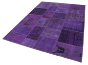 Handmade Wool Area Rug – Purple Patchwork Rug Cotton Wool Blend 5'7''x7'10''