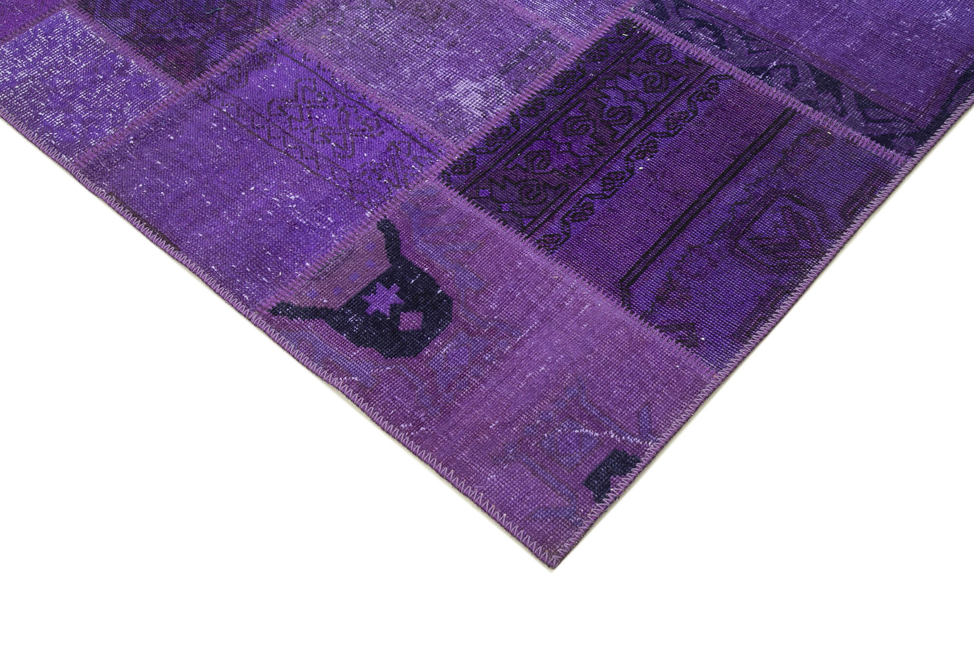 Handmade Wool Area Rug – Purple Patchwork Rug Cotton Wool Blend 5'7''x7'10''