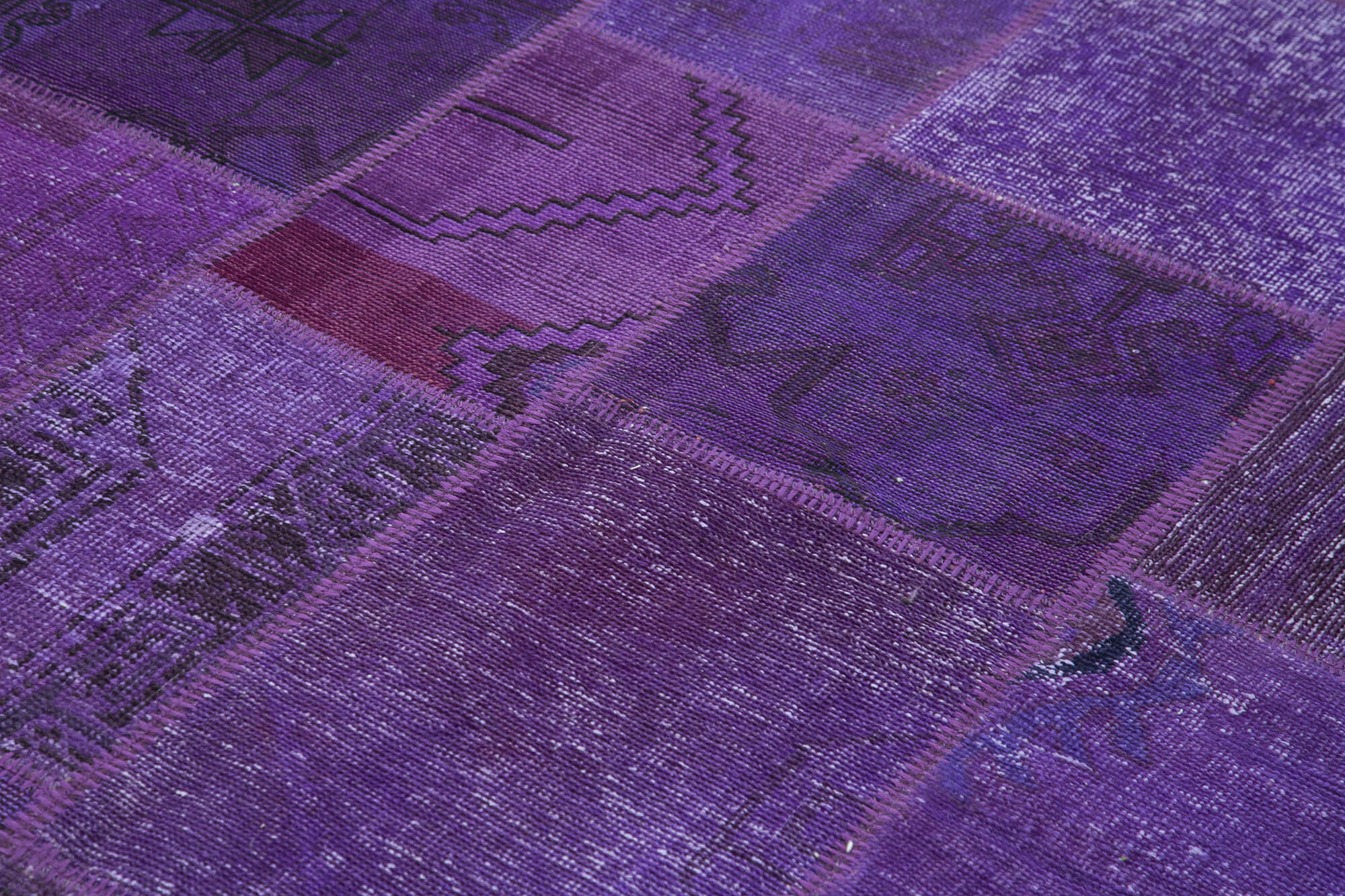 Handmade Wool Area Rug – Purple Patchwork Rug Cotton Wool Blend 5'7''x7'10''