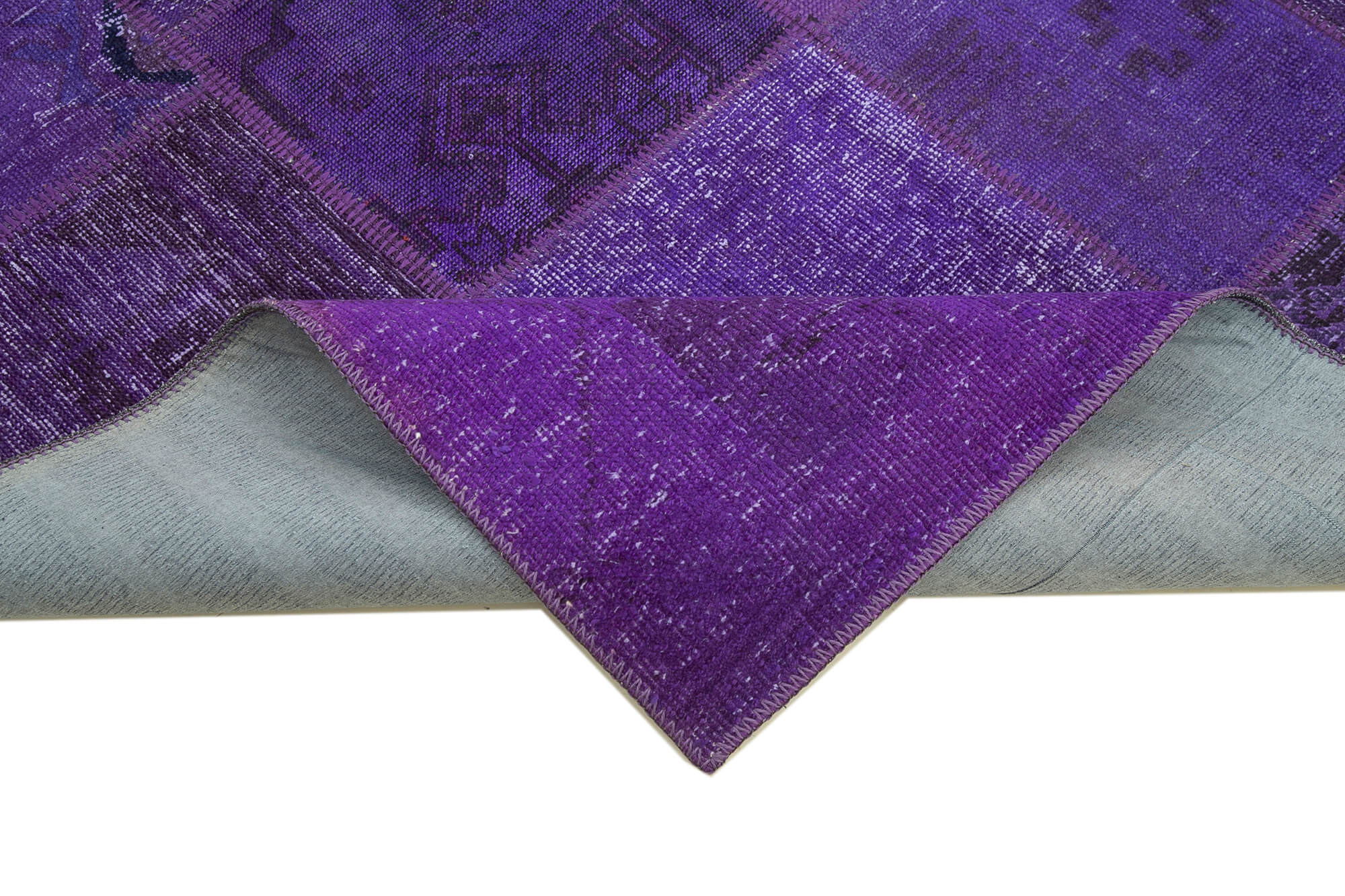 Handmade Wool Area Rug – Purple Patchwork Rug Cotton Wool Blend 5'7''x7'10''