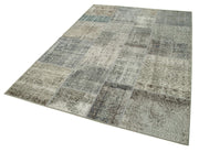 Handmade Wool Area Rug - Kirk Yama Grey Patchwork Cotton Wool Rug 5'7''x7'10''