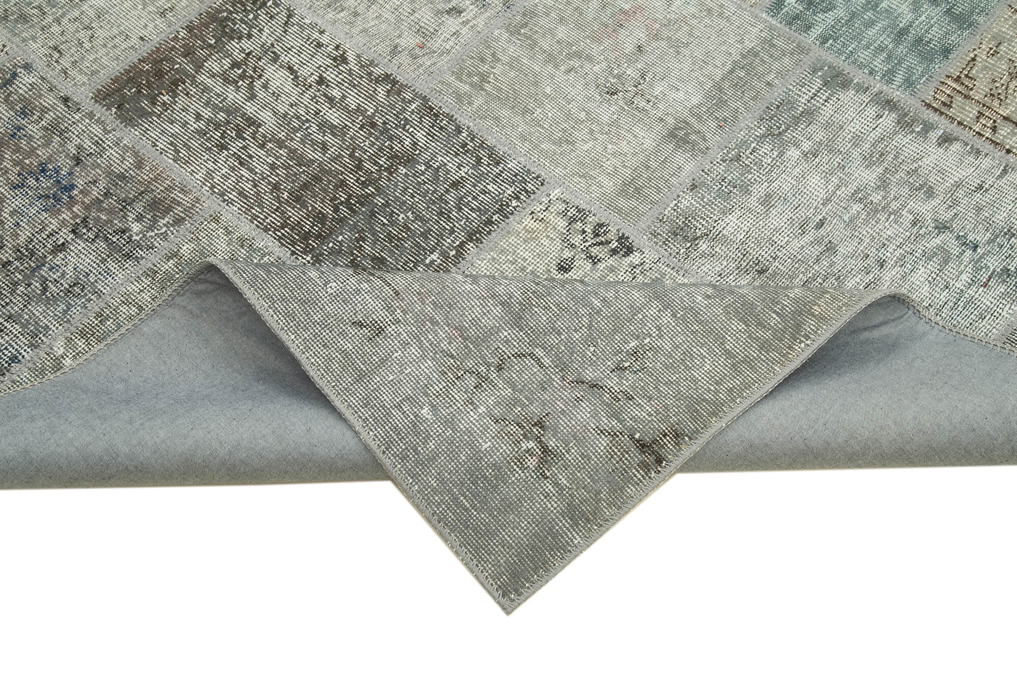Handmade Wool Area Rug - Kirk Yama Grey Patchwork Cotton Wool Rug 5'7''x7'10''