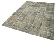 Handmade Wool Area Rug - Grey Patchwork Carpet | Durable Cotton Wool Rug 5'8''x7'11''