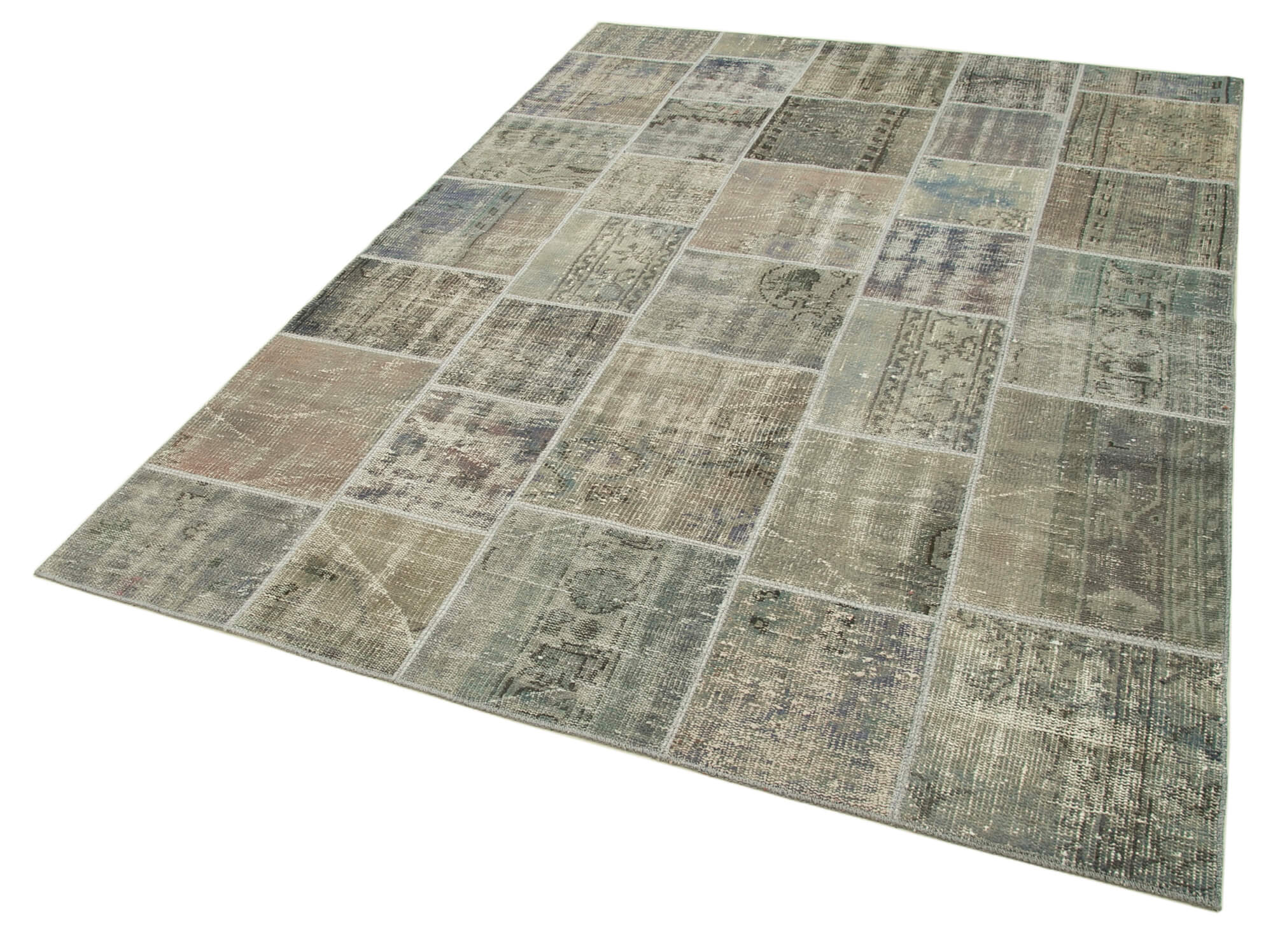 Handmade Wool Area Rug - Grey Patchwork Carpet | Durable Cotton Wool Rug 5'8''x7'11''