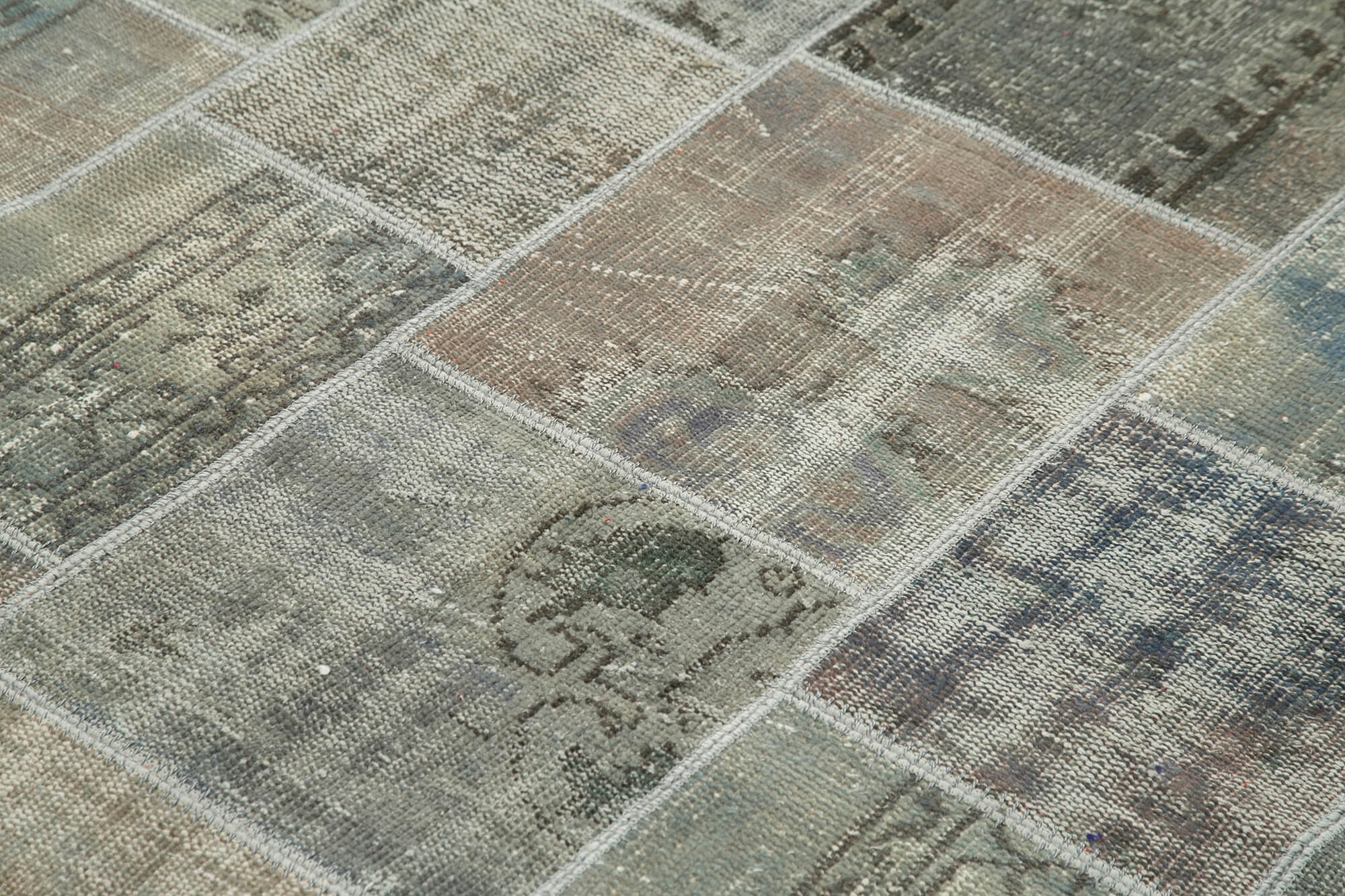 Handmade Wool Area Rug - Grey Patchwork Carpet | Durable Cotton Wool Rug 5'8''x7'11''