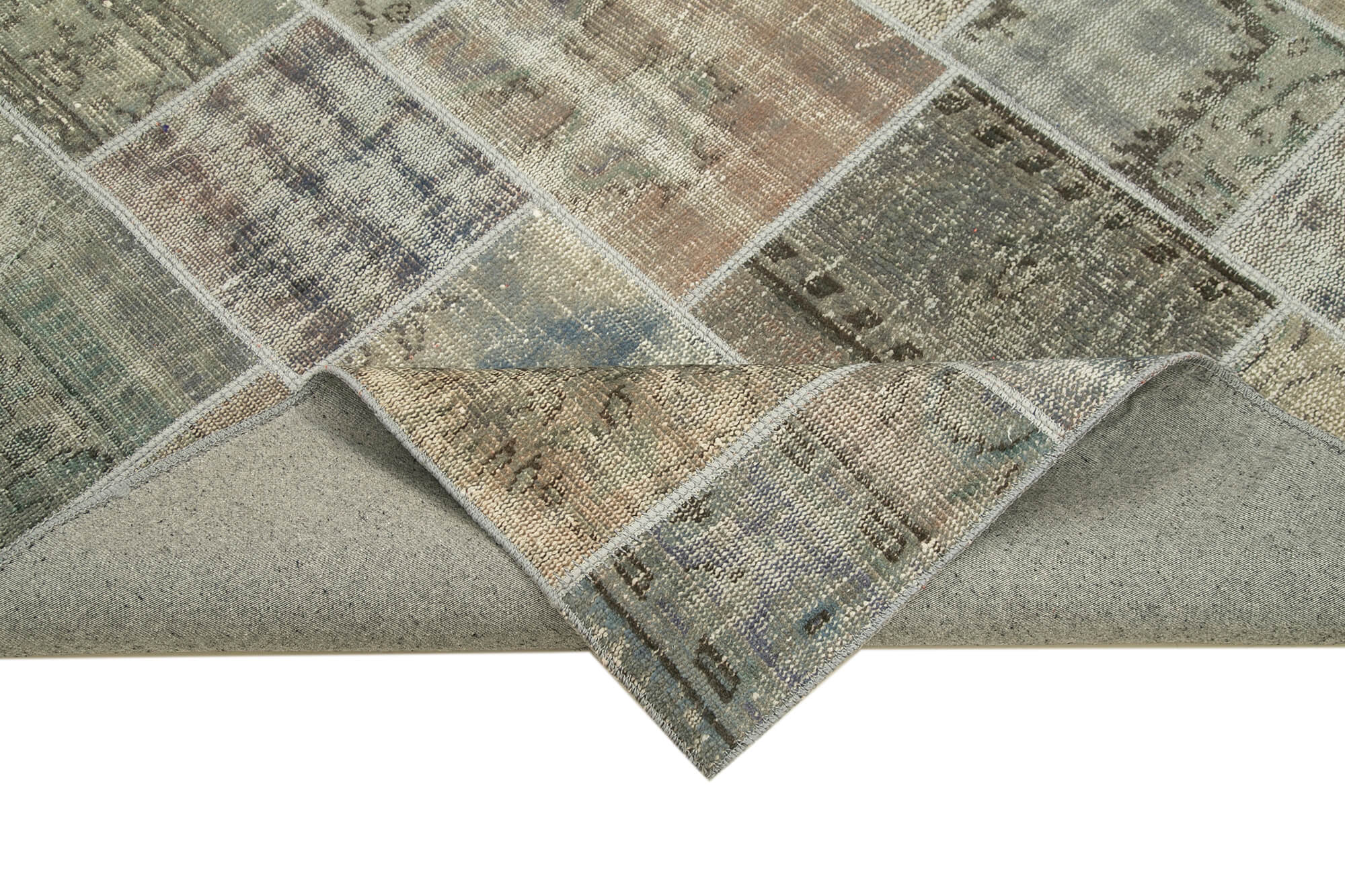 Handmade Wool Area Rug - Grey Patchwork Carpet | Durable Cotton Wool Rug 5'8''x7'11''