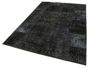 Handmade Patchwork Area Rug | Black Cotton Wool Rug 5'6''x7'11'' - Vintage Turkish Carpet
