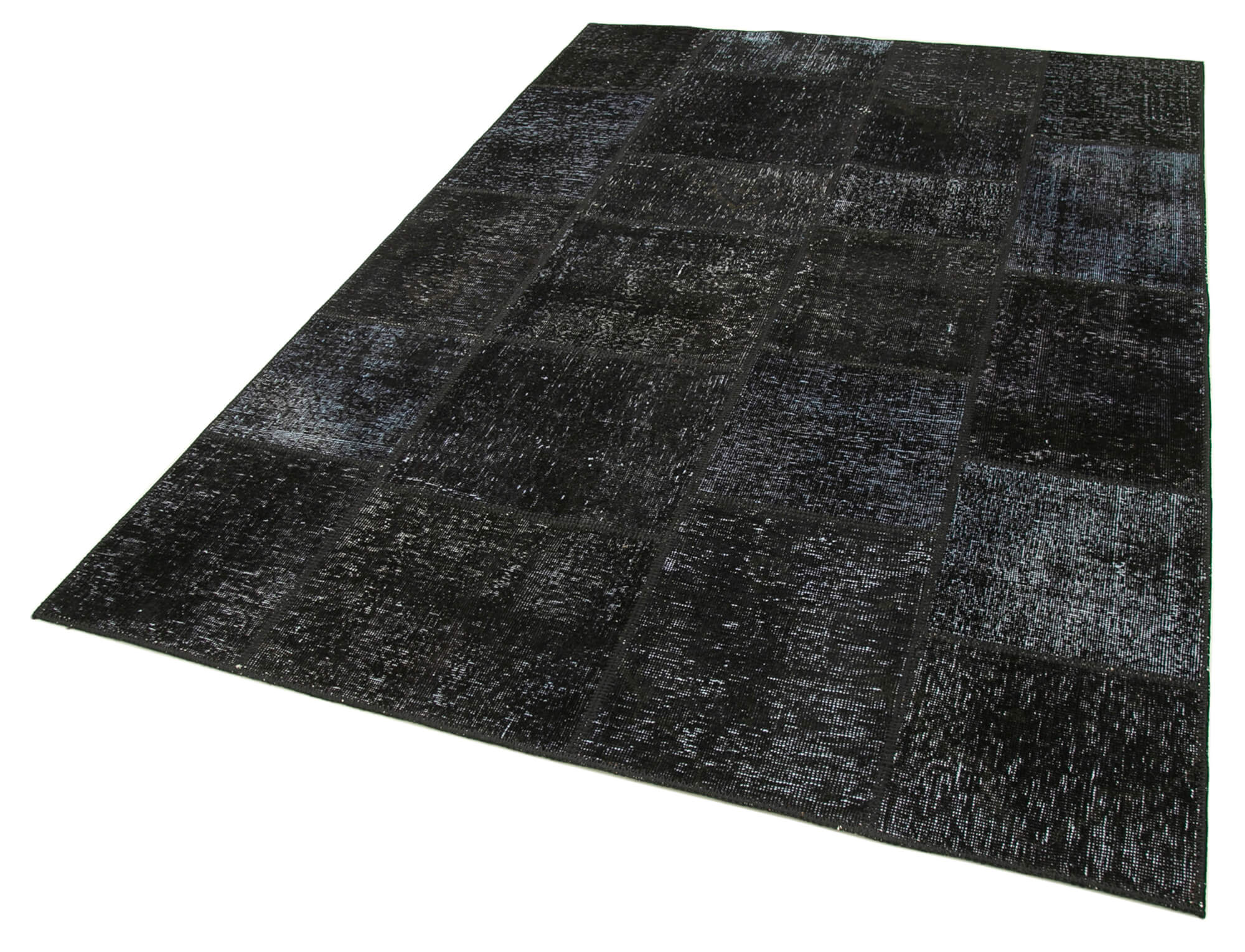 Handmade Patchwork Area Rug | Black Cotton Wool Rug 5'6''x7'11'' - Vintage Turkish Carpet
