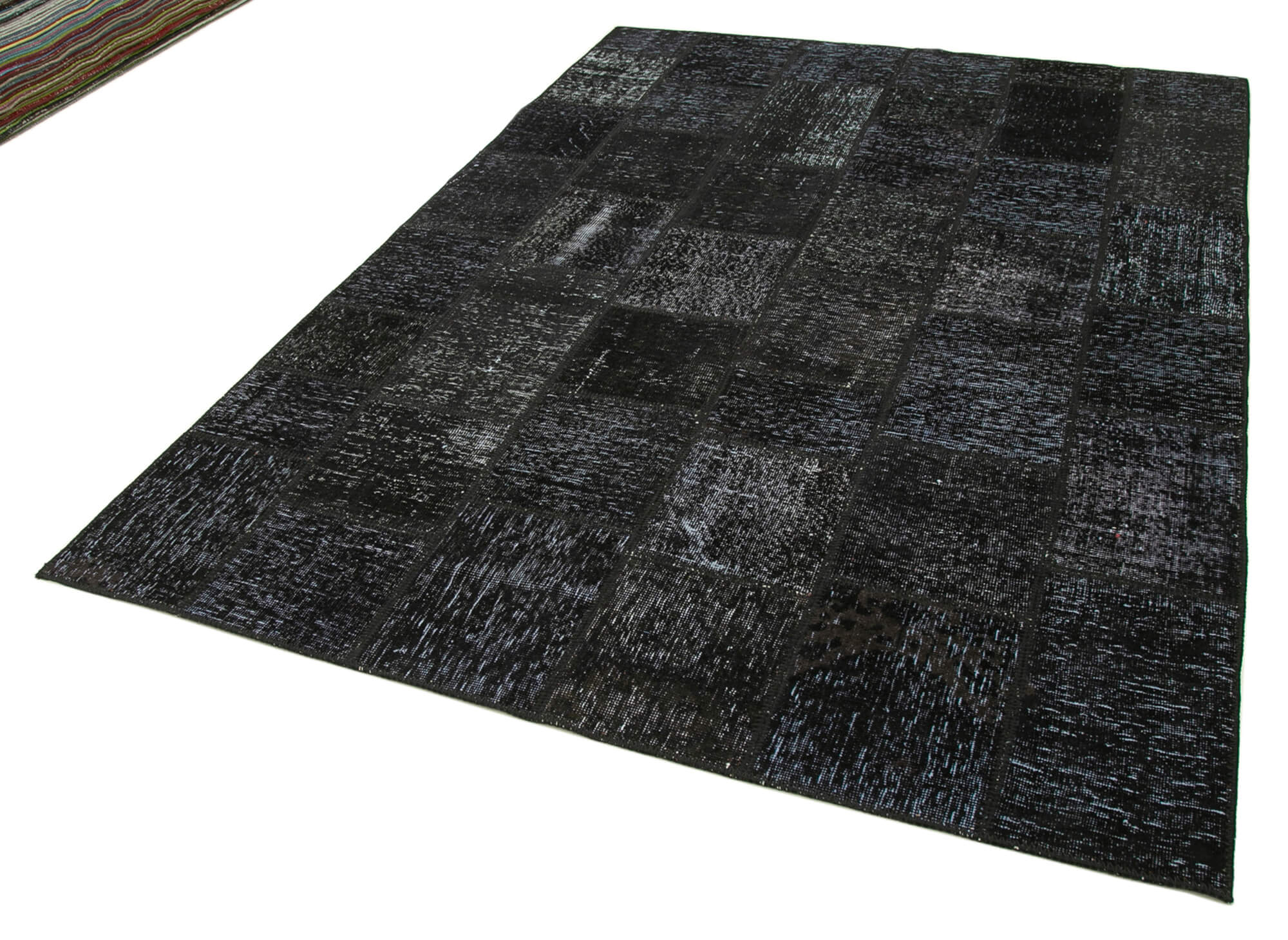 Handmade Patchwork Rug - Kirk Yama Black Cotton Wool Area Carpet 5'8''x7'11''