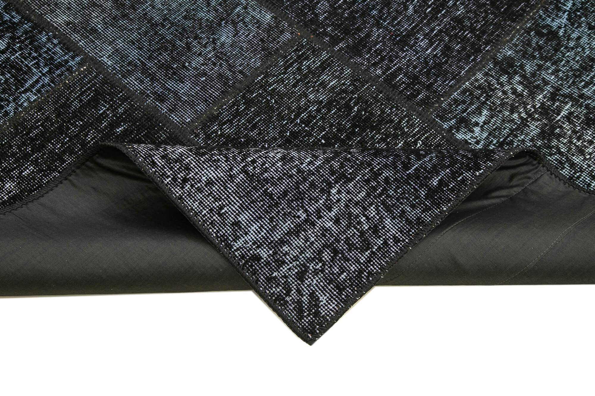Handmade Area Rug - Black Patchwork Cotton Wool Vintage Turkish Carpet 5'8" x 8'0"