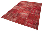 Handmade Patchwork Rug - Kirk Yama Red Cotton Wool Vintage Area Rug 5'10''x8'2''