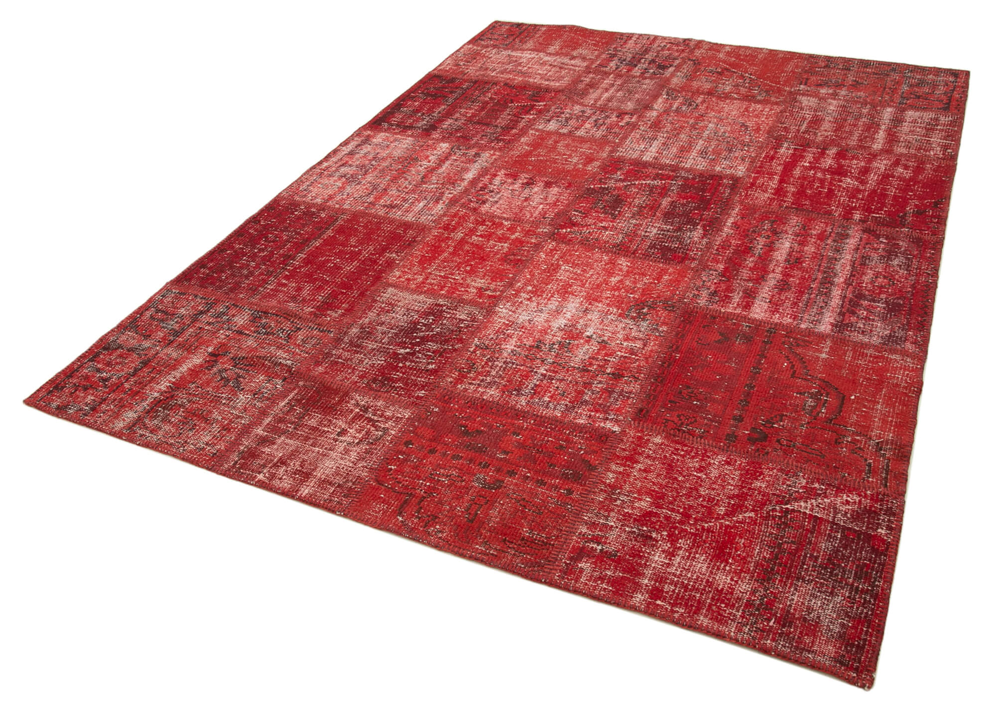 Handmade Patchwork Rug - Kirk Yama Red Cotton Wool Vintage Area Rug 5'10''x8'2''