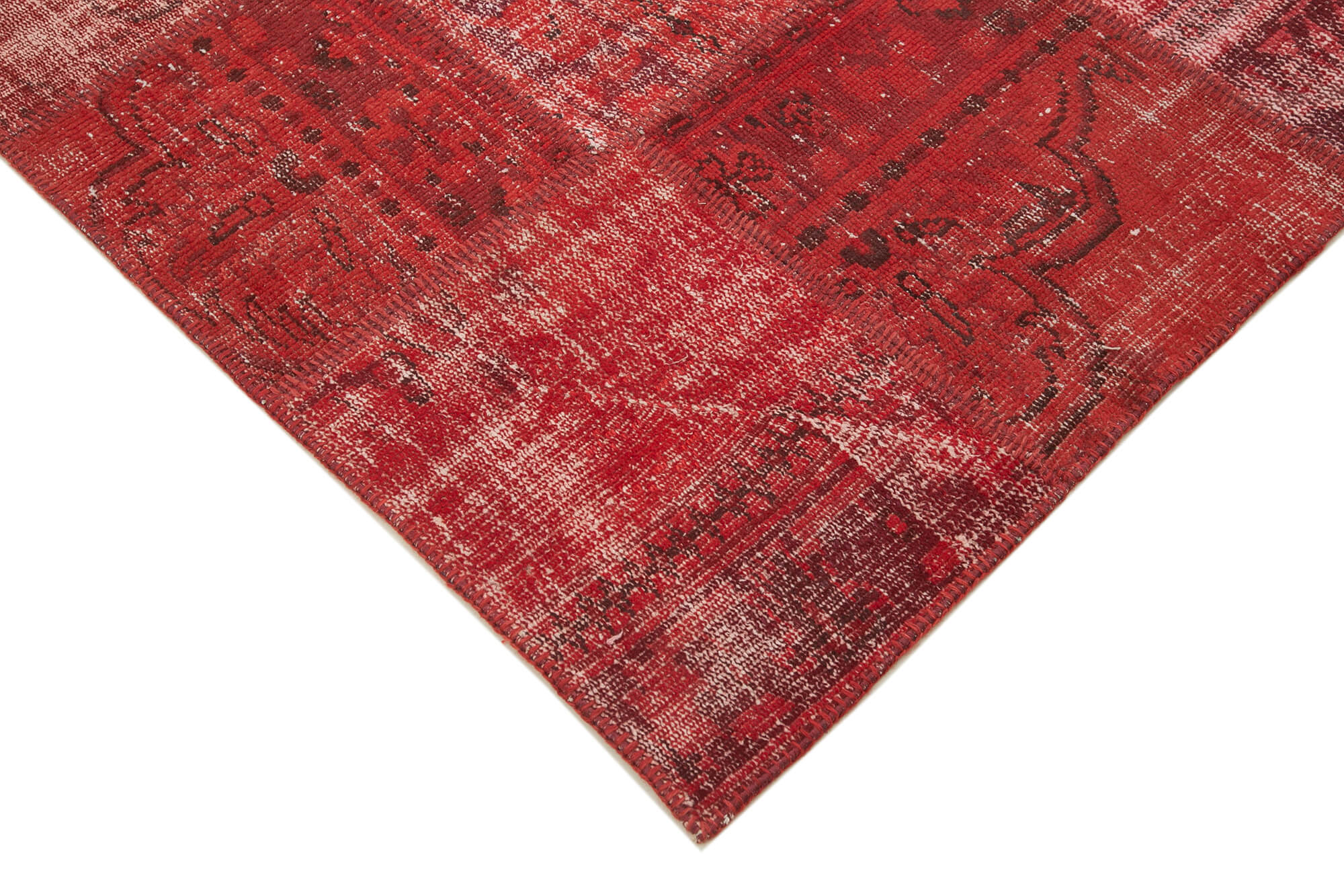 Handmade Patchwork Rug - Kirk Yama Red Cotton Wool Vintage Area Rug 5'10''x8'2''