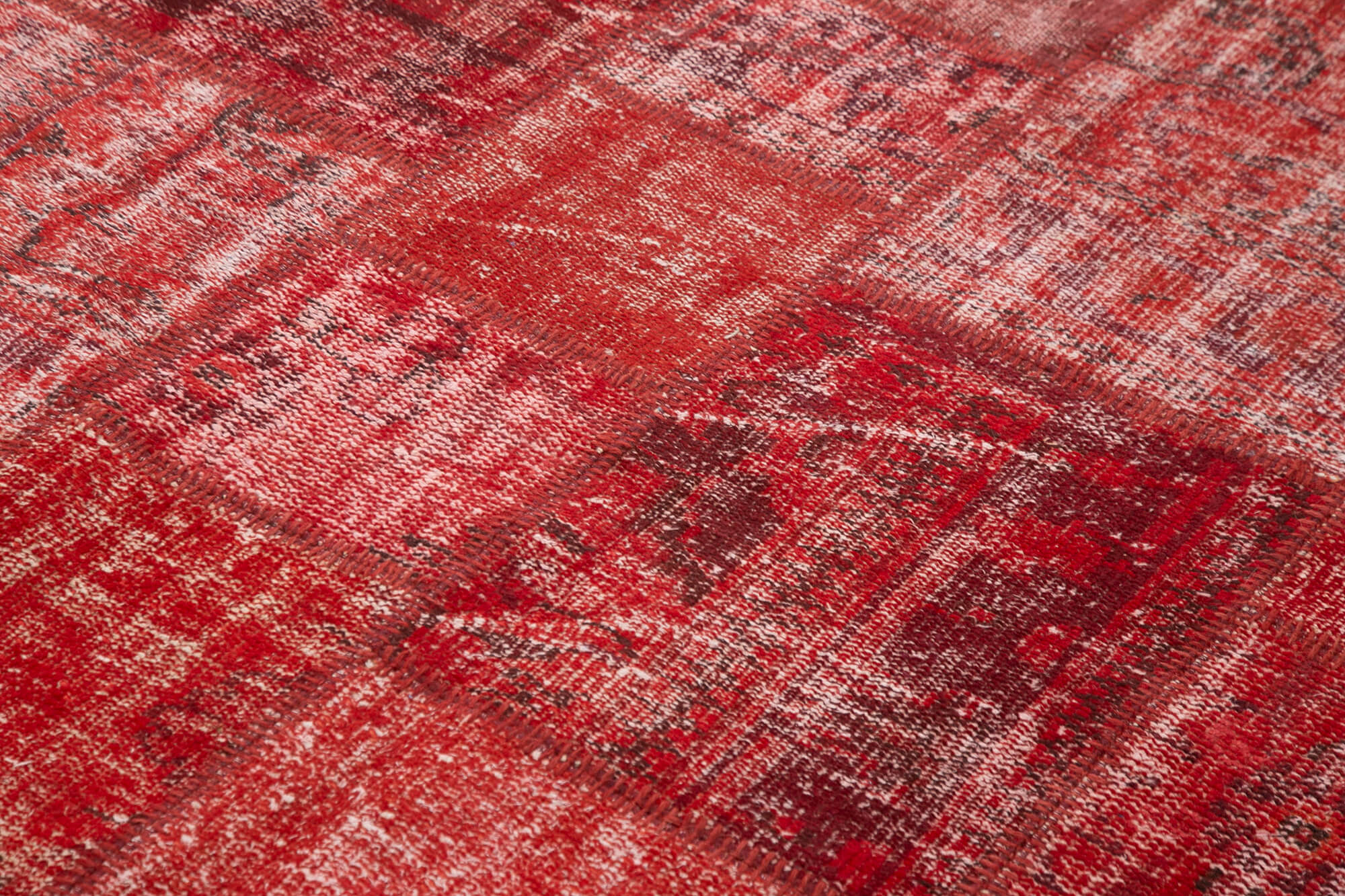 Handmade Patchwork Rug - Kirk Yama Red Cotton Wool Vintage Area Rug 5'10''x8'2''