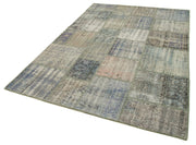 Handmade Area Rug - Kirk Yama Grey Patchwork Cotton Wool Carpet 5'9''x8'2''