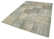 Handmade Patchwork Rug - Kirk Yama Grey Cotton Wool Vintage Area Rug 5'9''x8'0''