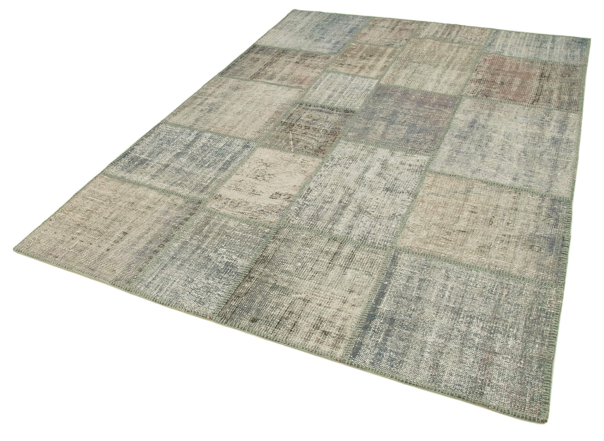 Handmade Patchwork Rug - Kirk Yama Grey Cotton Wool Vintage Area Rug 5'9''x8'0''