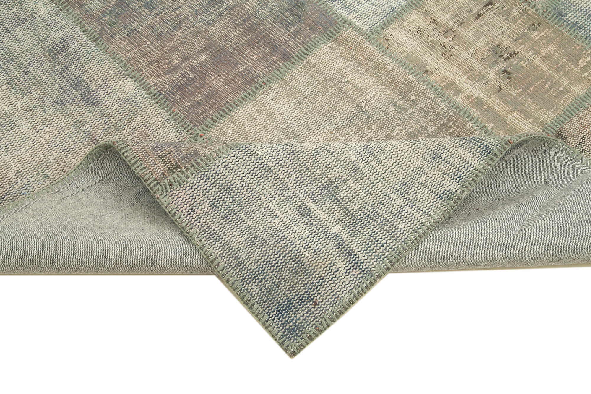 Handmade Patchwork Rug - Kirk Yama Grey Cotton Wool Vintage Area Rug 5'9''x8'0''