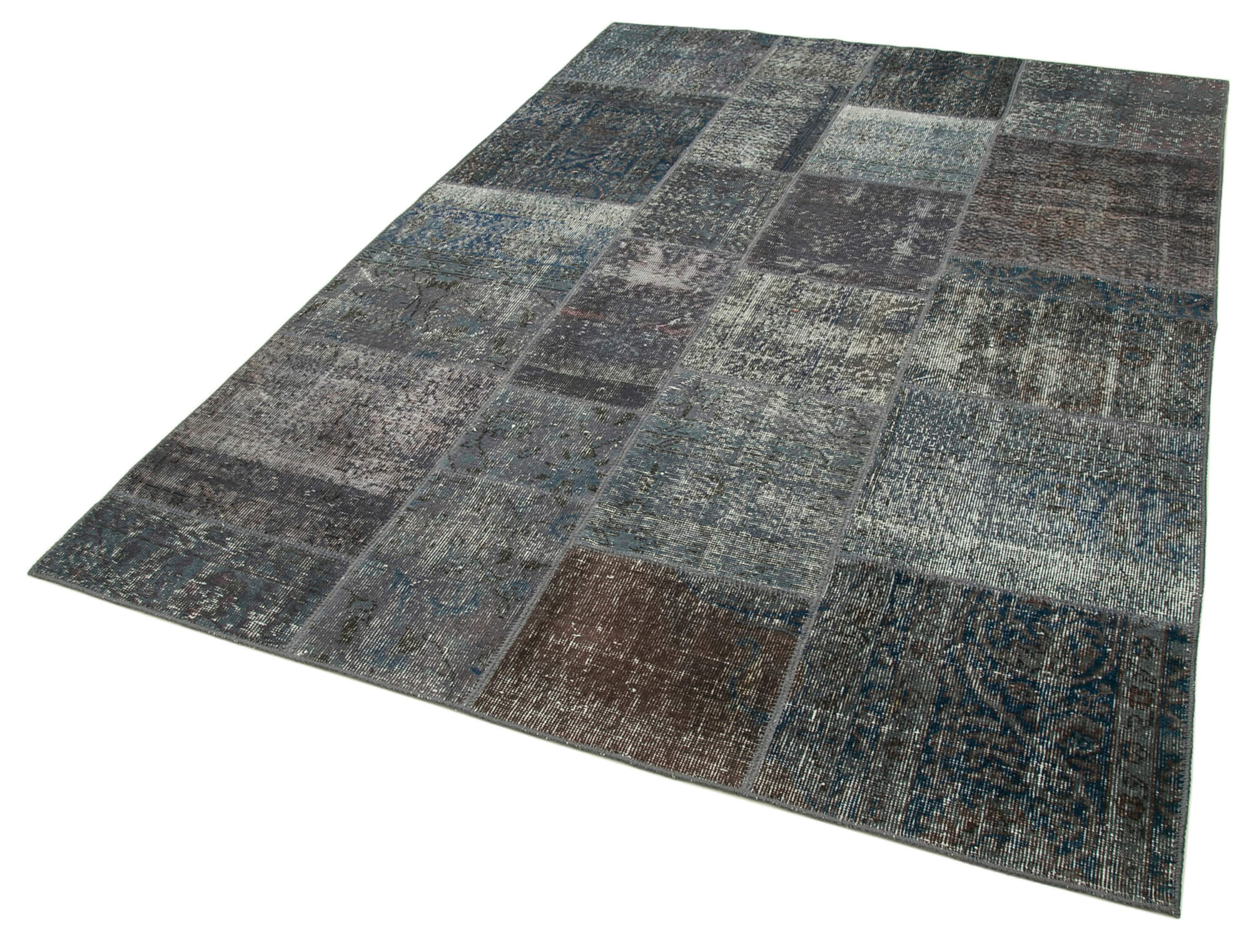 Handmade Patchwork Rug - Kirk Yama Grey Cotton Wool 5'8''x7'10'' Area Rug