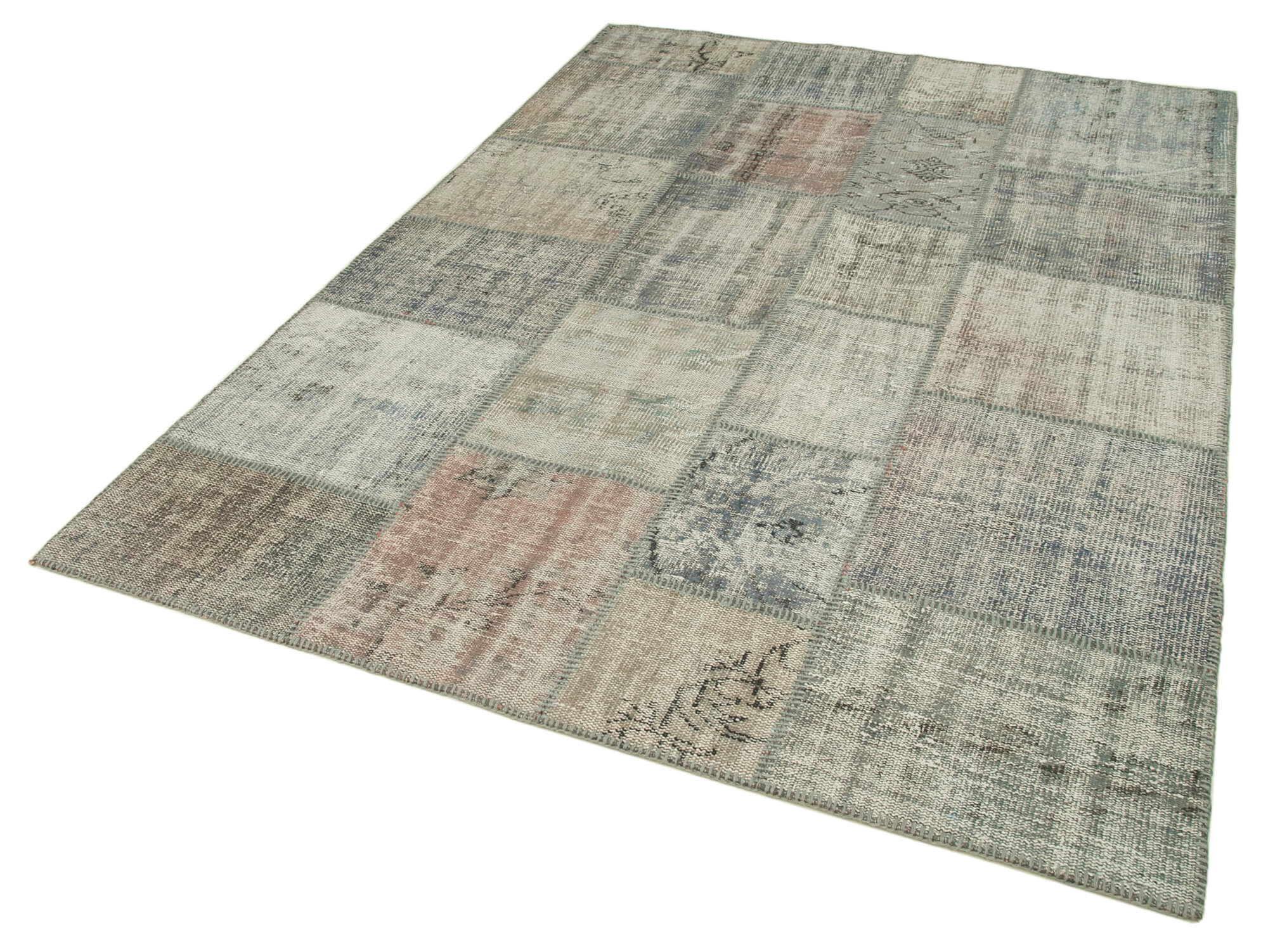 Handmade Wool Area Rug – Kirk Yama Grey Patchwork Cotton Wool Carpet 5'9''x8'0''